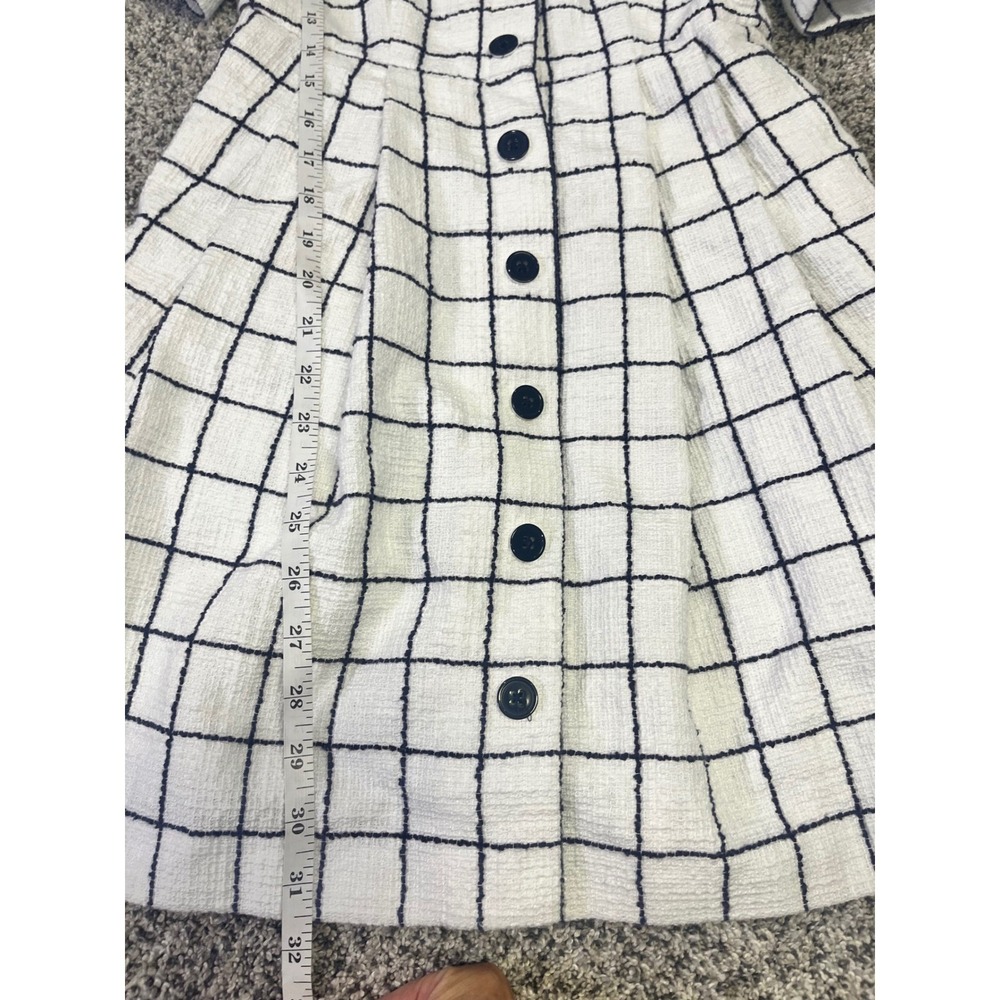 Gal‎ Meets Glam White Black Grid Square Neck Puff Sleeve Dress 2 Pockets Classy - Picture 7 of 13